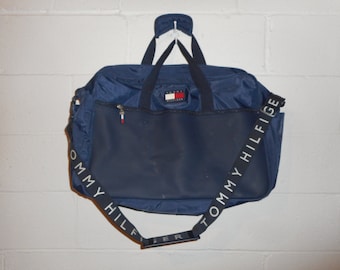 Vintage 90s Tommy Hilfiger Flag Spellout Duffel Bag 20"x15"x8"