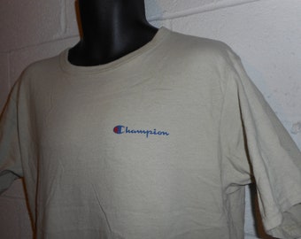 Vintage 90s Tan Champion Script Spell out T-Shirt Medium