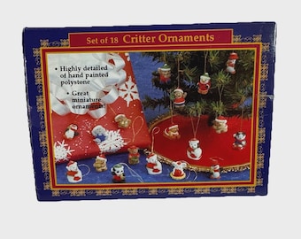 Set of 18 Miniature Critter Christmas Ornaments Hand Painted Polystone Animals