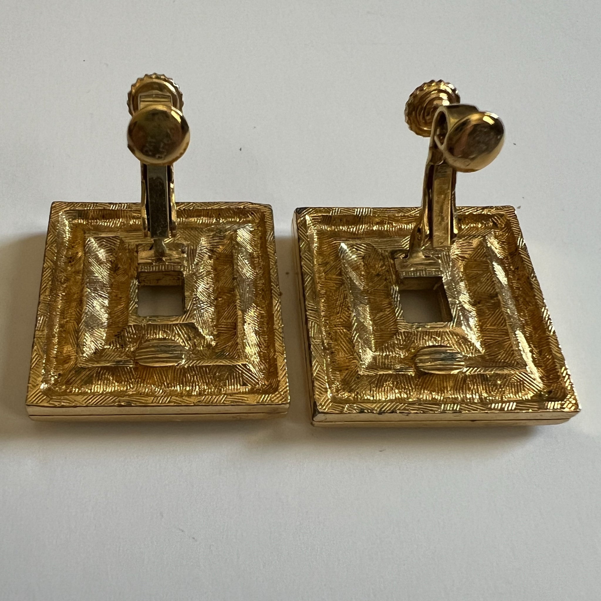 Boucles D'oreilles Clip Art Déco Doré Strass Bleu - Gros Modèle Long, Fabrication Récente