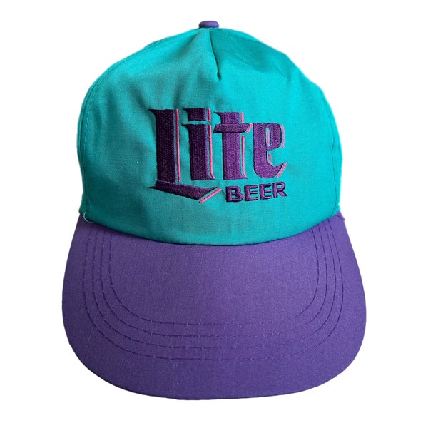 Vintage Miller Lite Beer Teal Purple SnapBack Hat Cap