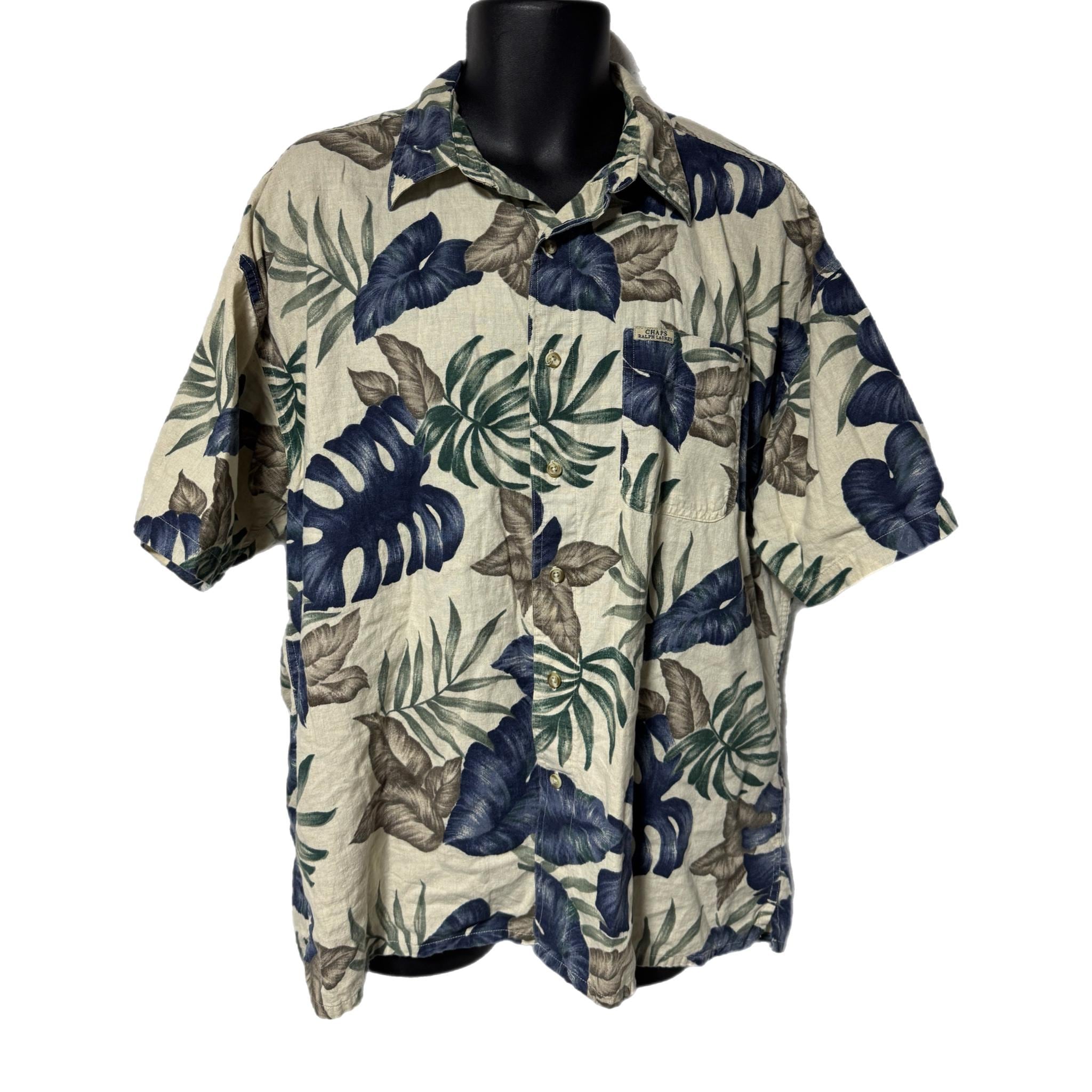 Vintage Chaps Ralph Lauren Hawaiian Shirt XL Linen Blend Aloha 