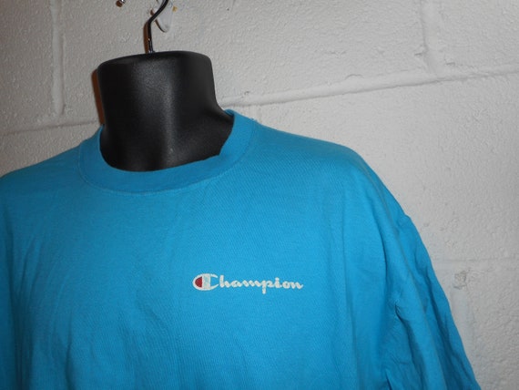 Vintage 80s 90s Teal Blue Champion T-Shirt XL - image 1