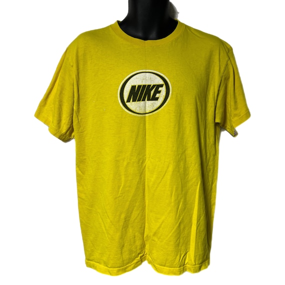 90s 00s archive y2k NIKE 黄色 tシャツ Vintage Nike Yellow Double Sided Tee Shirt M Center Swoosh Y2K