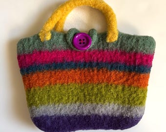 Vintage Filzwolle Gestreifte Bunte Handgefertigte Stricken Kleine Handtasche