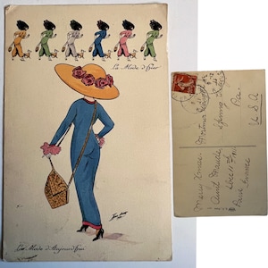 Cartão postal vintage Art Nouveau Glamour Lady Paris França Xavier Sager assinado Mail