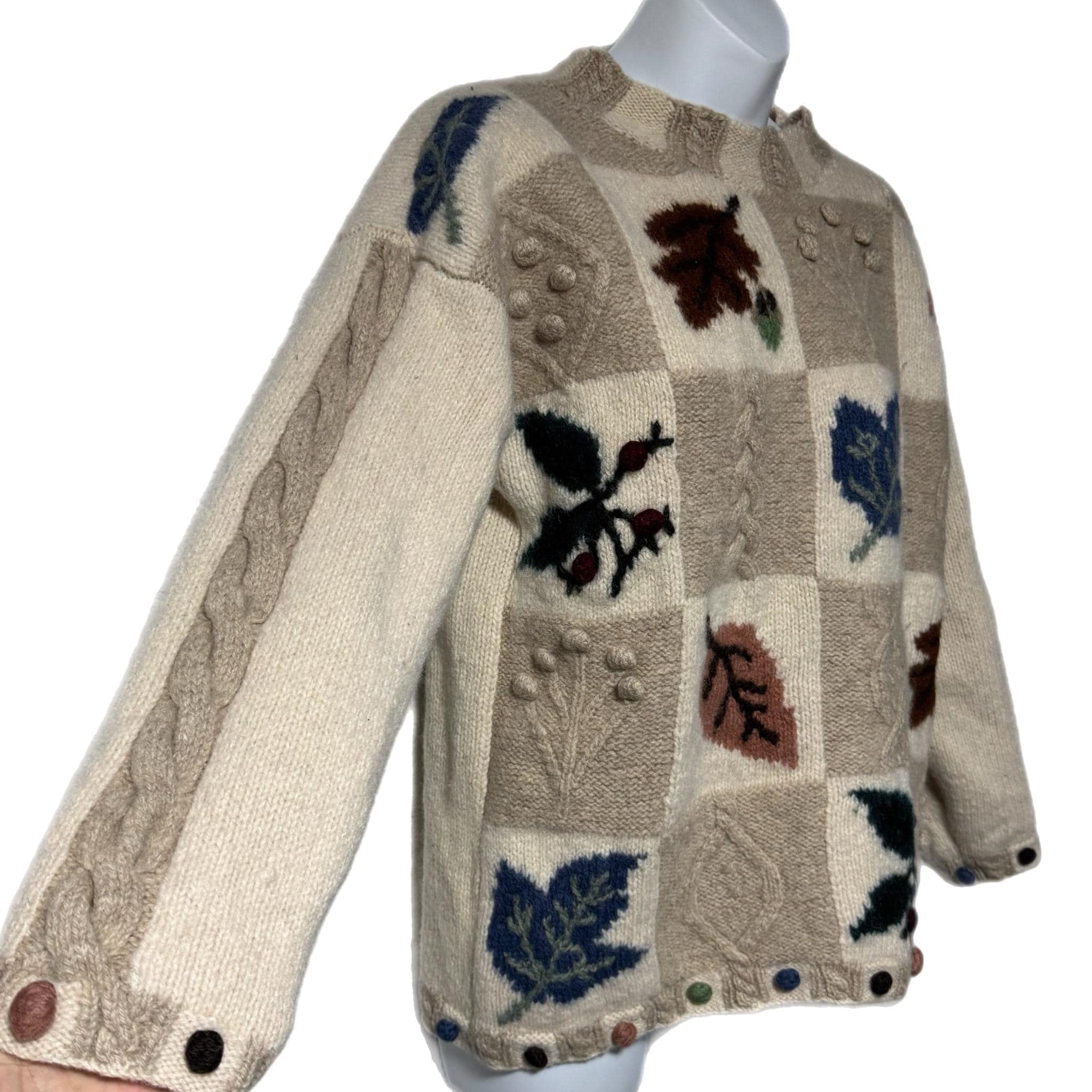 Vintage Prides Landing Cream Wool 3D Leaf Leaves Botanical Cable 