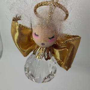 Vintage Wood and Crystal Gem Angel Holiday Christmas Ornament
