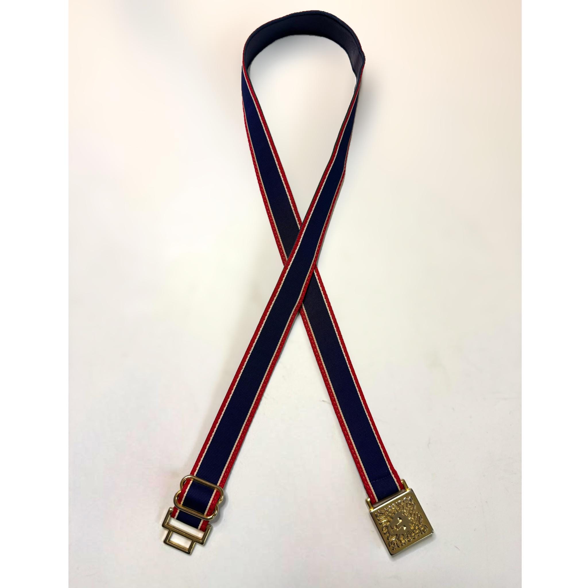 Vtg 1976 Anne Klein Accessocraft NYC Gold Lion Buckle Ribbon Belt Red White Blue Vintage Anne Klein 1976 Accessocraft NYC Gold Lion Buckle  main image 4