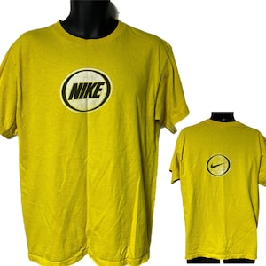Vintage Nike Yellow Double Sided Tee Shirt M Center Swoosh Y2K 90’s