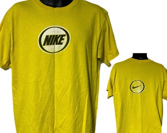 Vintage Nike Gul Dubbelsidig T-shirt M Center Swoosh Y2K 90-tal