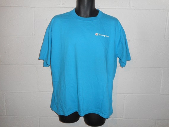 Vintage 80s 90s Teal Blue Champion T-Shirt XL - image 2