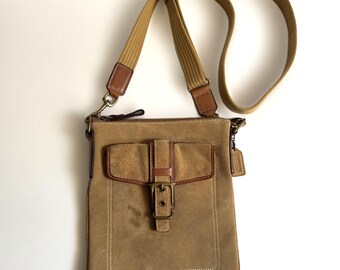 Vintage Coach Hamilton Suede Leather Crossbody Flap Bag Purse Y2K Boho Tan READ
