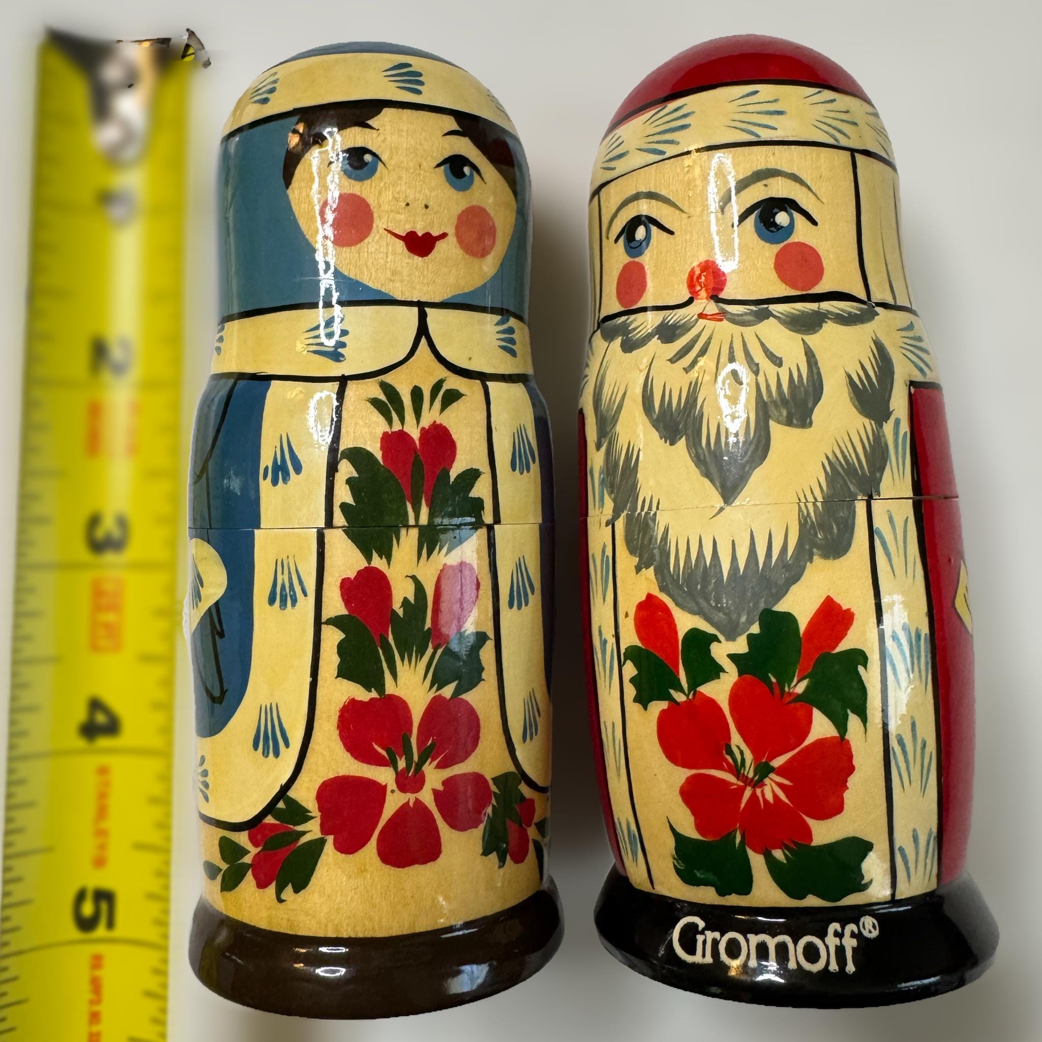 Vintage Gromoff Mr Mrs Santa Claus Matryoshka Nesting Doll Wooden