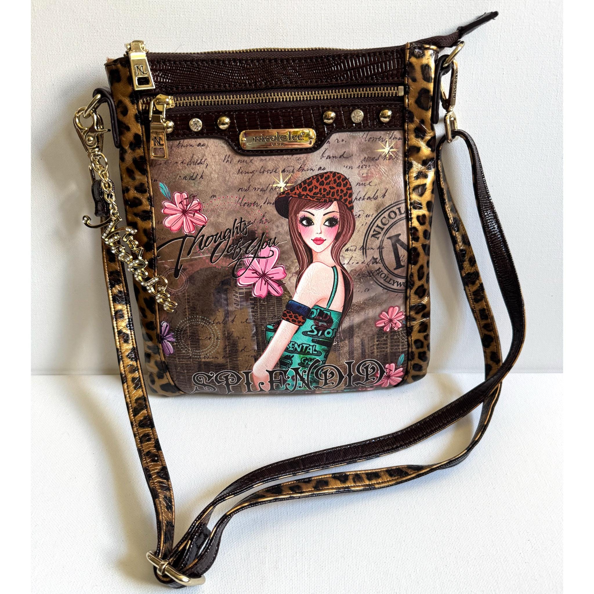 Nicole Lee Y2K Leopard Bling Shoulder Bag Crossbody Retro Glam 