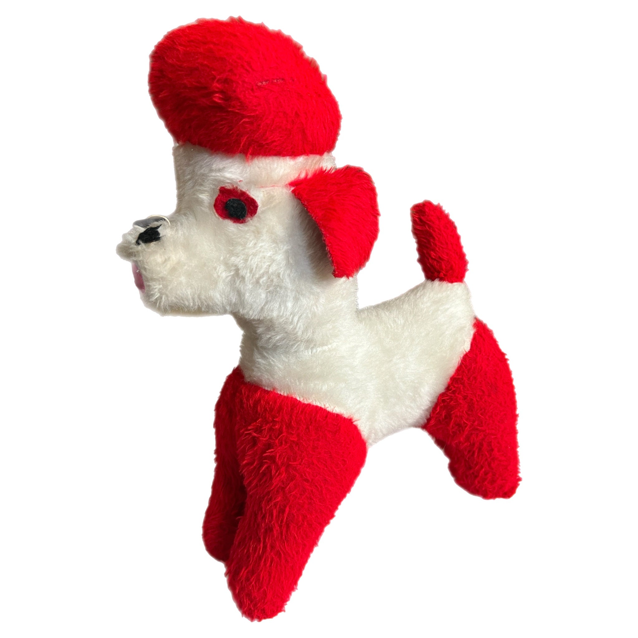 Vintage Mid Century Red White Poodle Dog Plush Stuffed Animal Carnival Toy Etsy UK