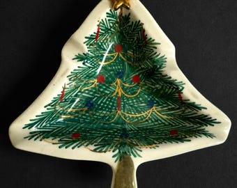 Vtg Italy Hand Painted Christmas Tree Trinket Dish Catchall Ashtray Kitsch Decor