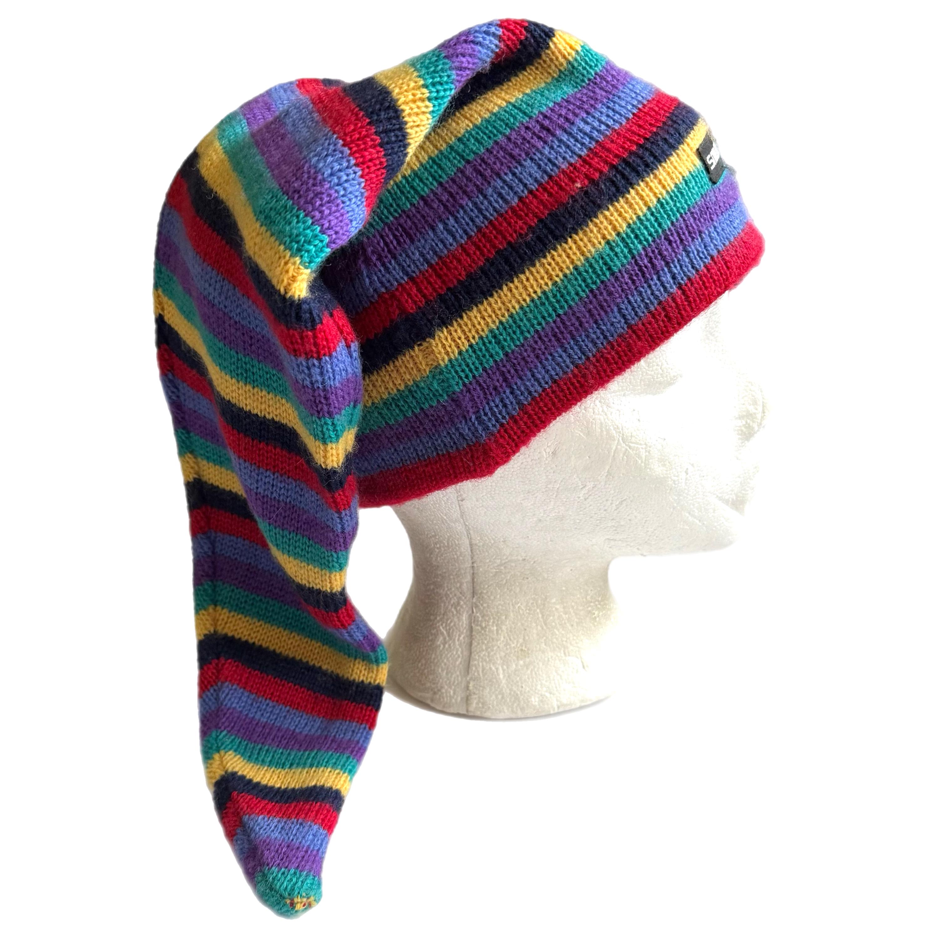 Vintage 90s Y2K Smiley 100% multi-color wool knit fleece lined winter ski hat Vintage Unisex Smiley Brand Hat Made In USA Sparks Nevada  main image 3