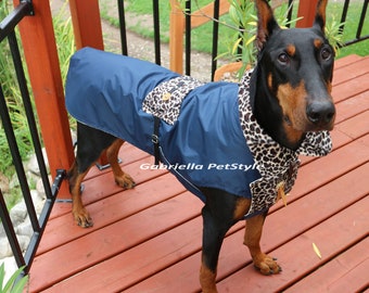 Dog Rain coat DURANGO NAVY/cheetah for large breeds