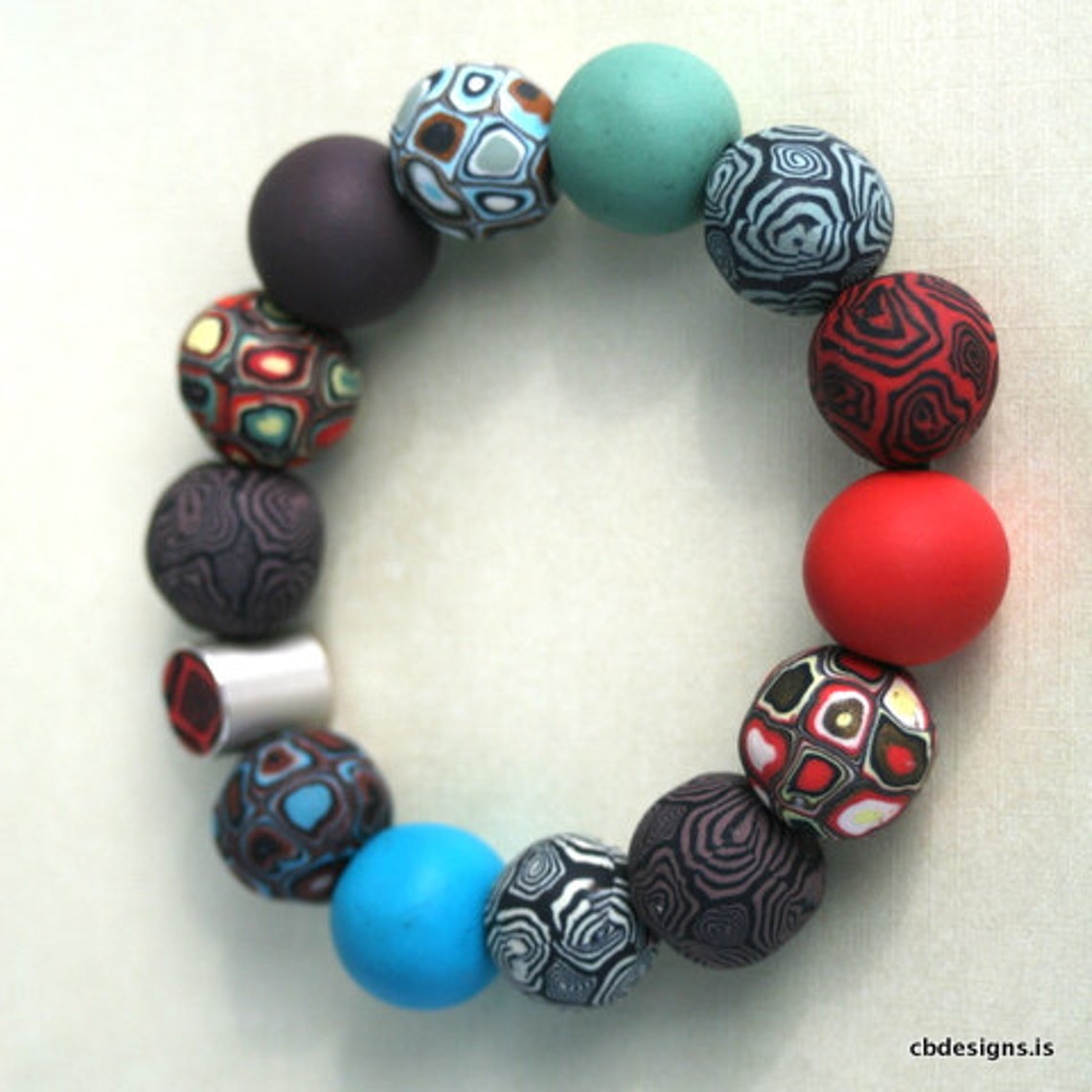 Polymer clay and sterling silver bracelate. Colourful. Etsy