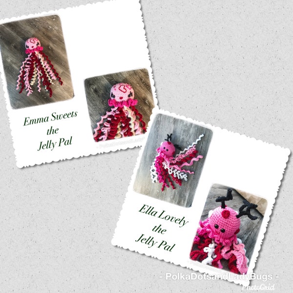 2 pattern pack - Emma Sweets and Ella Lovely Jelly Pals pattern - Crochet jellyfish - Valentine's  Amigurumi -  Jellyfish pattern