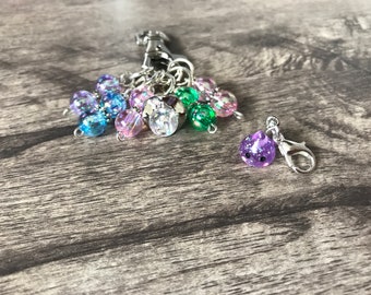 knitting stitch markers with lobster claw clasp - purple