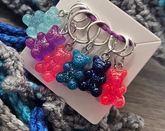 Gummy Bear stitch markers - teddy bear - rainbow set of 6