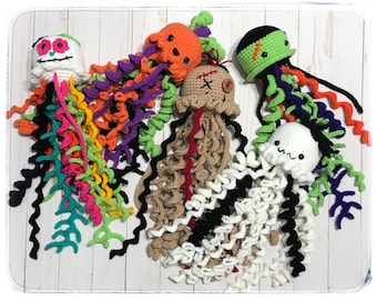 Halloween pattern pack - Vinny, Frankie, Casper, Jack and Sugar jelly Pals patterns - Crochet jellyfish -  Amigurumi Jellyfish patterns