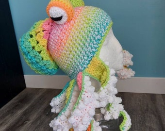 The Retro Striped twisted Kraken Octopus hat, Crochet Octopus Hat, Winter Hat, Crochet Hat, Twisted Kraken Hat - made to order
