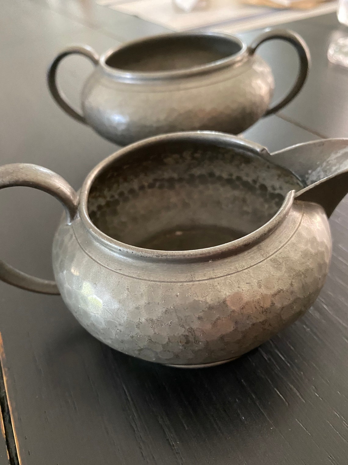 Sheffield Hammered Pewter Sugar bowl and Creamer Etsy