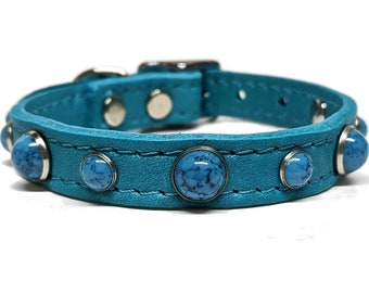 Turquoise Leather Dog Collars | Small Dog Collars | Leather Cat Collars | Chihuahua Collar | Western | Leash available