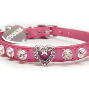 Fancy Leather Dog Collars, Fancy Cat Collars, with Rhinestone Bling Heart and Crystals