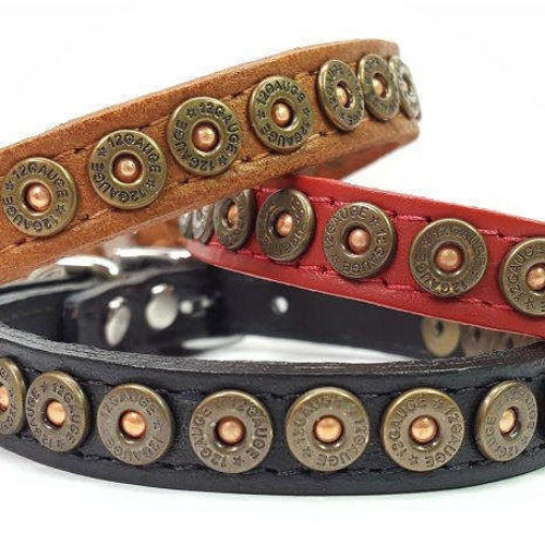 Leather Dog Collars With Shotgun Shell Studs Small Dog Etsy