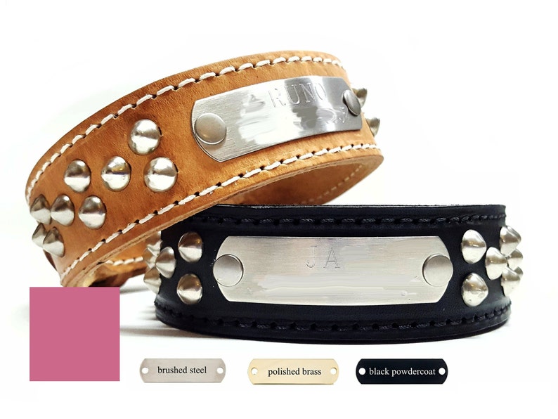 Leather Dog Collars With Nameplate and Studs Wide Dog Etsy