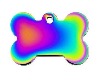 Rainbow Dog ID Tags, Engraved, Bone Shape, Personalized, Polished Brass, Pride, LGBTQ
