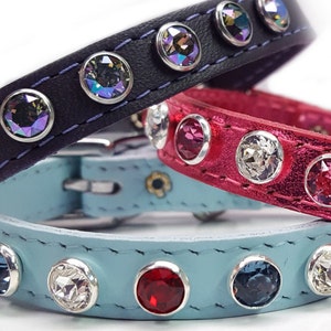 Extra Small Leather Dog Collars with Crystal Rhinestone Bling, Cat Collars, Kitten Collars, Puppy Collars