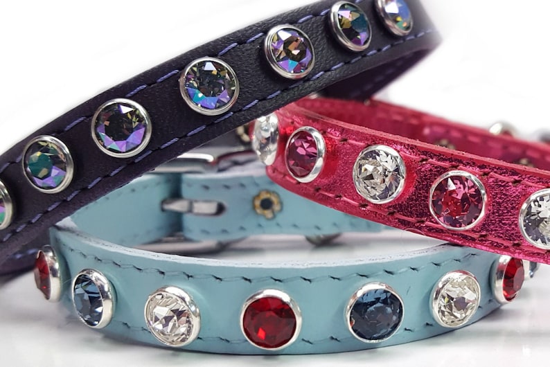 Extra Small Leather Dog Collars With Crystal Rhinestone Bling Etsy