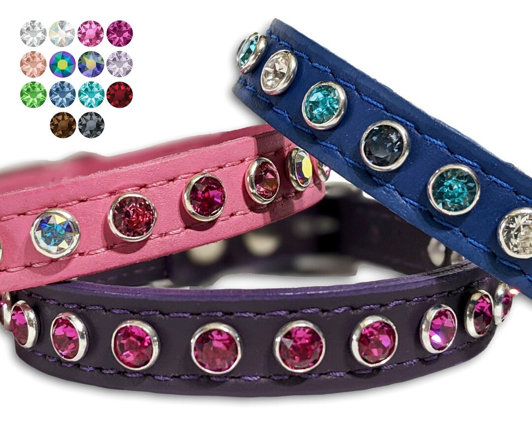 Cute Dog Collar with Bling Bling Rhinestones - Diamond Flower Pattern  Studded Leather Dog Collar ( Pink )- Fit Small and Medium 