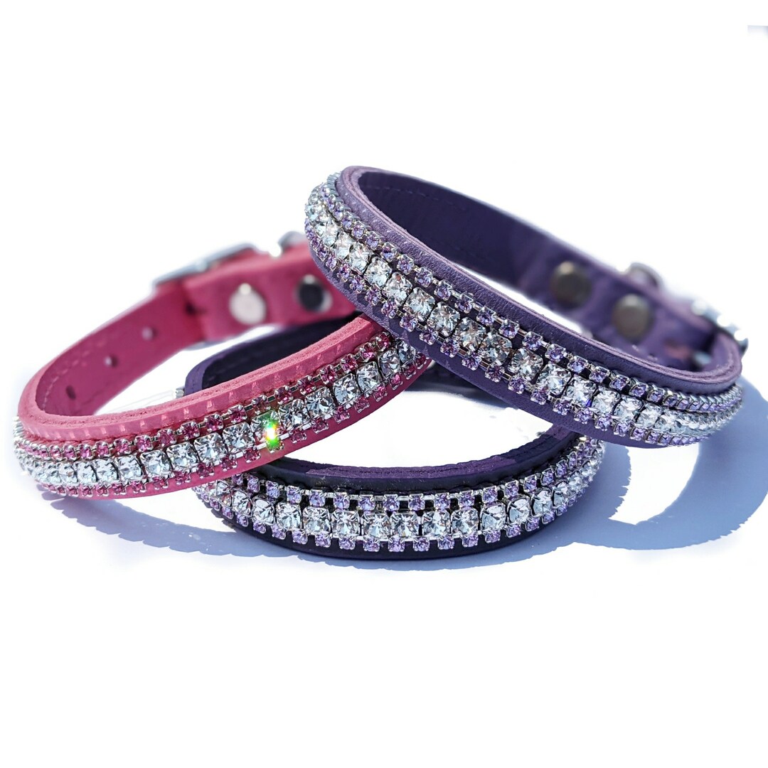 Newtensina Hundehalsband Mit Bling – Leder & Nylon Gewebt, Verstellbar, Mit Diamantsteinchen, Verschiedene Größen