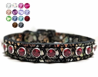 Custom Black Leather Dog Collars with Bling, Custom Bling Cat Collars, Unique Custom Collars, Crystal Rhinestones