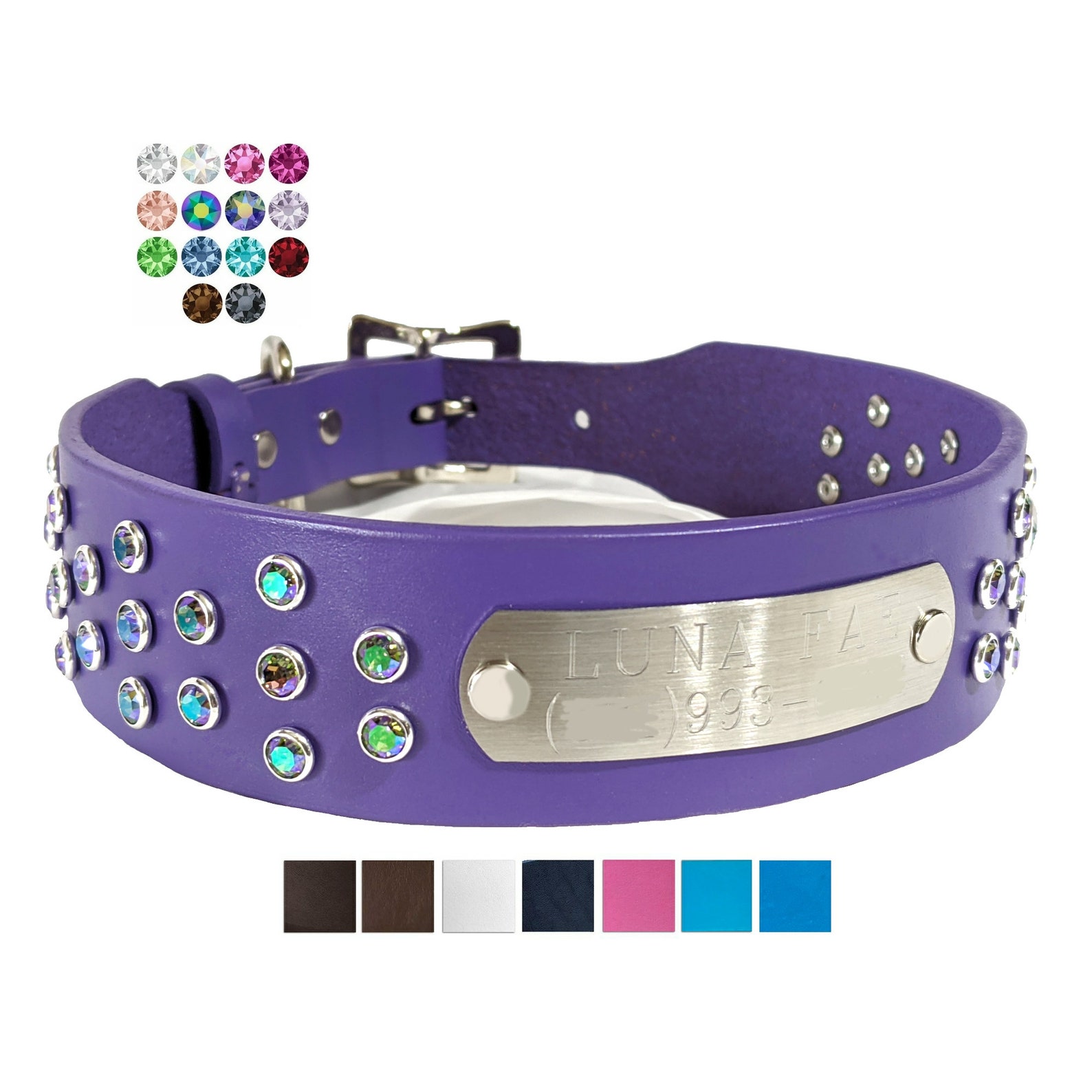 Leather Dog Collar With Crystals Bling Custom Dog Collars Etsy