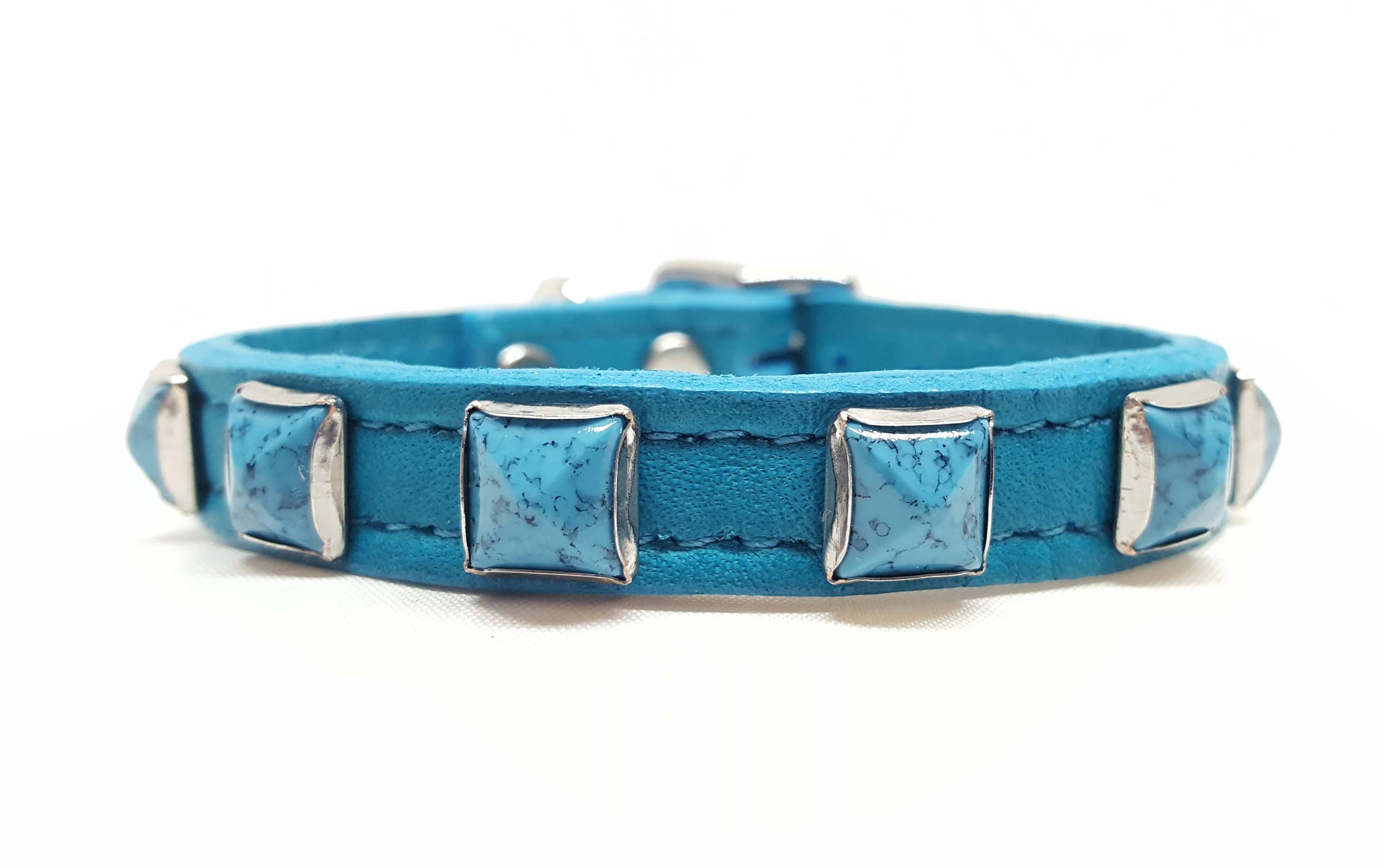 Turquoise Leather Dog Collars Small Dog Collars Leather Etsy