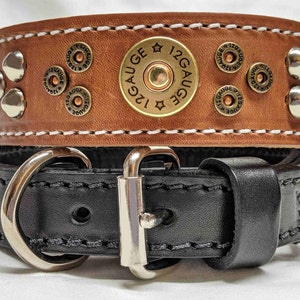 Leather Dog Collar for Large Dogs with Bullet Rivets and Studs, Western, Tapered, 1.5 inch wide