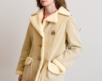 Size M • 1970s Faux Leather and Shearling Hippie Winter Coat