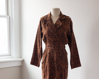 Size S/M, 1980s Flannel Leopard Print Dress by Joni Blair