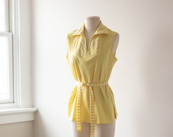 Size M/L, 1970s Sunny Yellow Belted Tunic Top