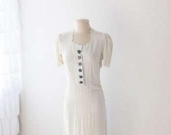 Size M, 1940s Cream Silk Dress & Bolero Set