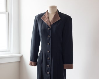 Size M, 1990s Black and Brown Button Down Knee Length Matrix Style Coat or Dress