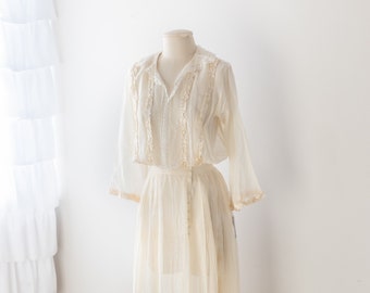 Size XS/S, 1910s Antique Gauze Cotton Afternoon Dress