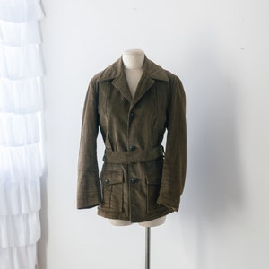 Size L, 1960s Olive Brown Corduroy Jacket with Belt